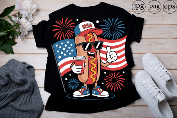 4th of July Hotdog American Flag Graphics for T-Shirt Designs